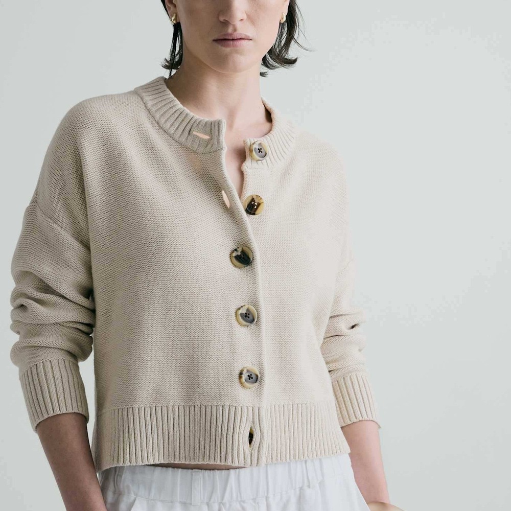 Quince Cropped Cardigan Speckled Beige Size XS New With Tags
